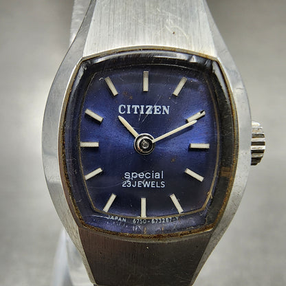 Citizen Special Watch Women 19mm Blue Dial Silver Tone Manual 4-673344 Runs