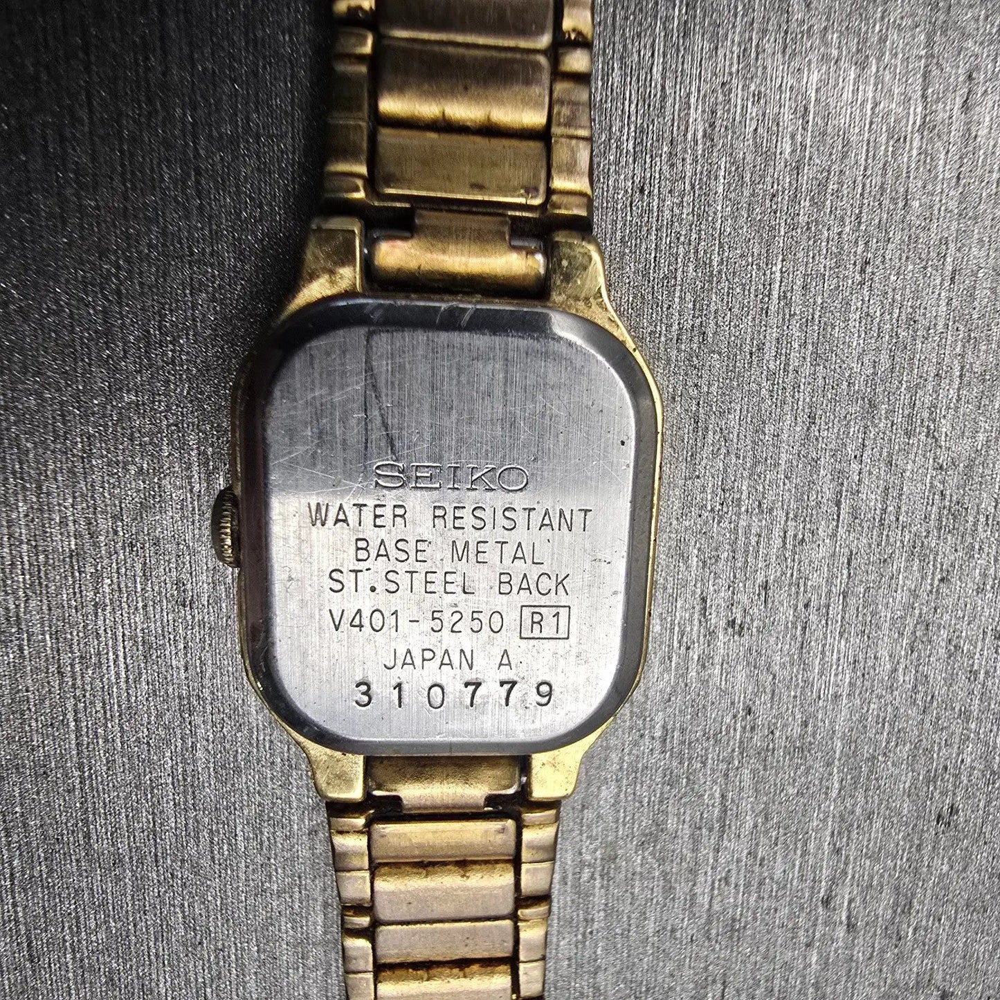 Seiko Watch Women 17mm Gold Dial Gold Tone Rectangle V401-5250 New Battery VTG10