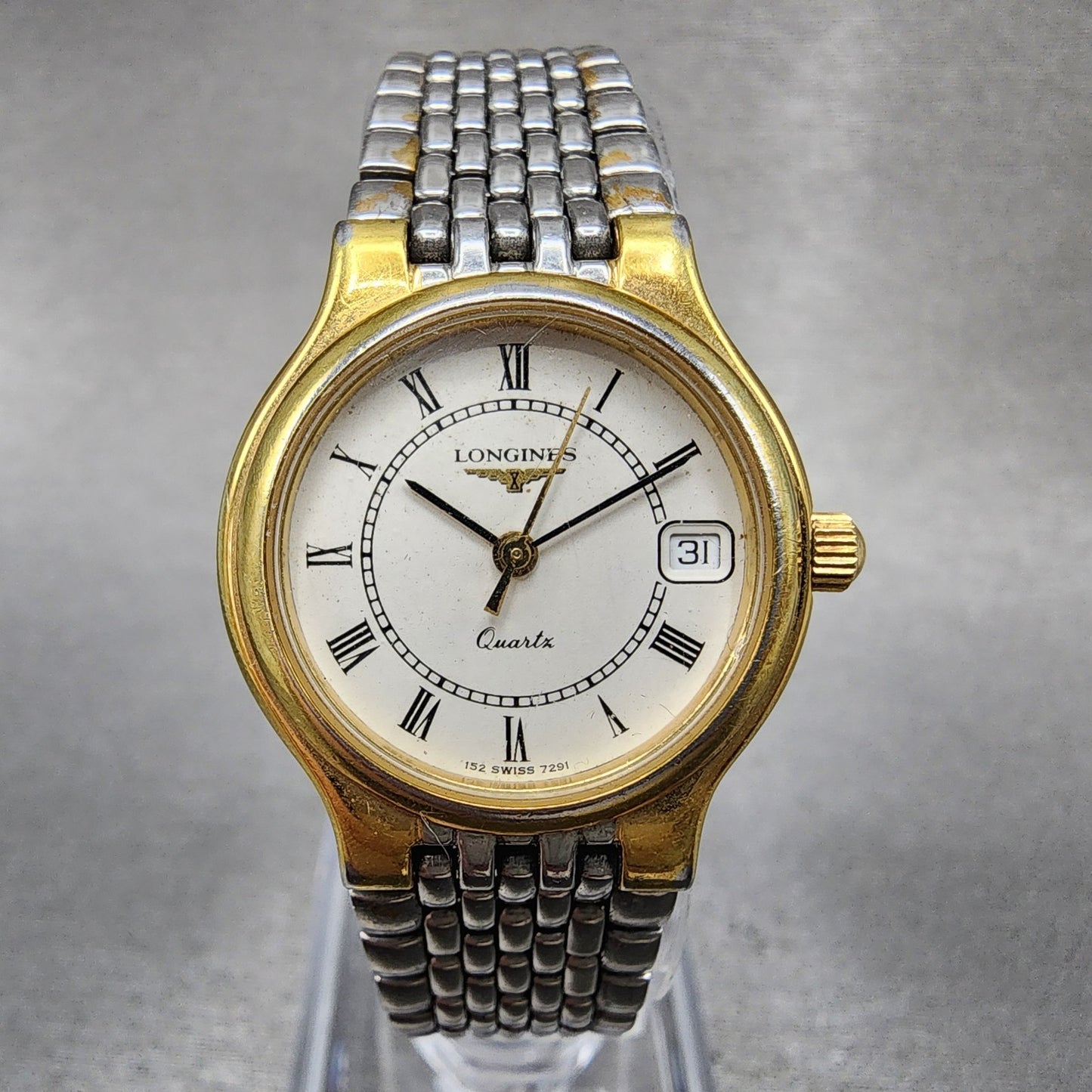 Longines Flagship Watch Women 24mm White Dial Two Tone Date Round 7291 New Batt0