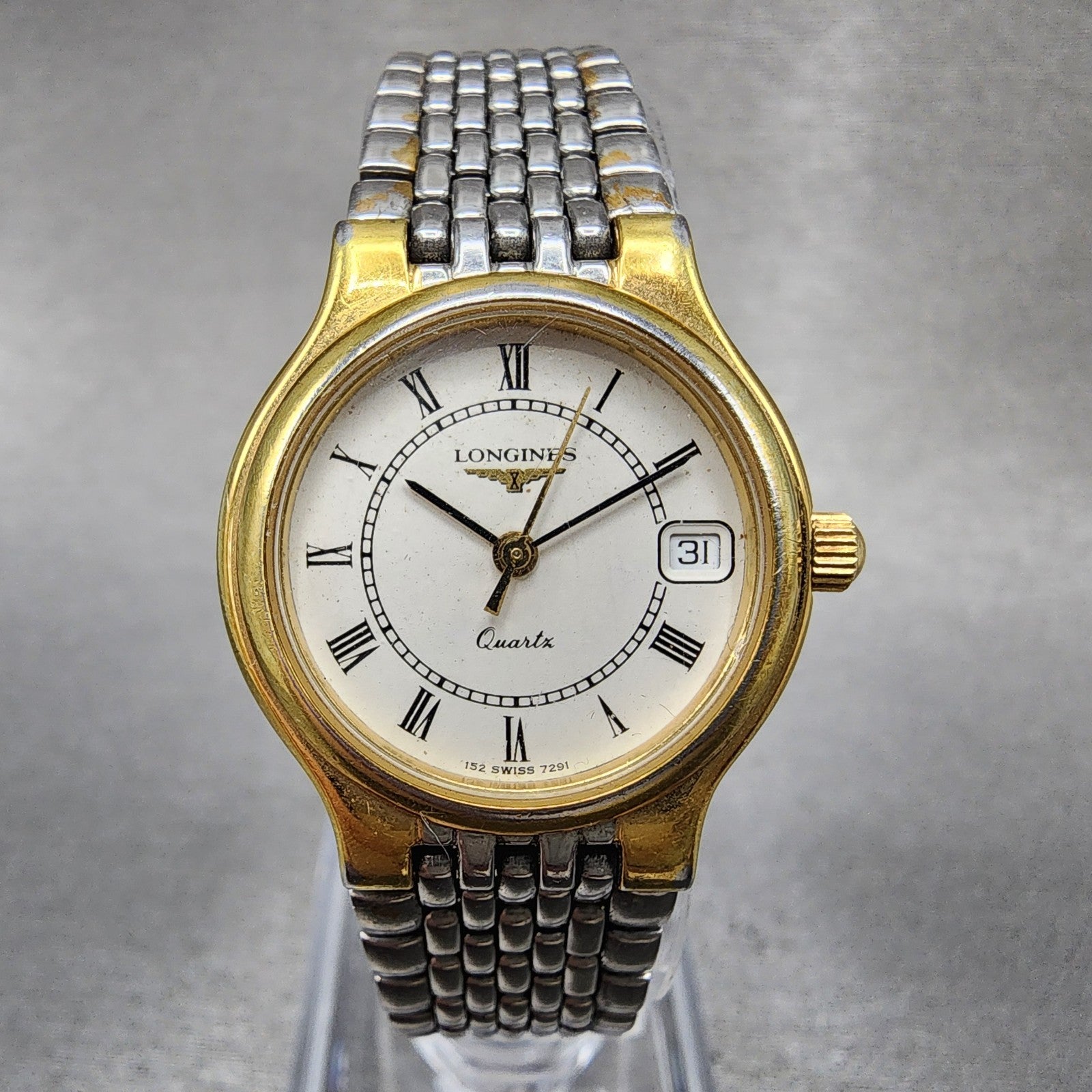 Longines Flagship Watch Women 24mm White Dial Two Tone Date Round 7291 New Batt0