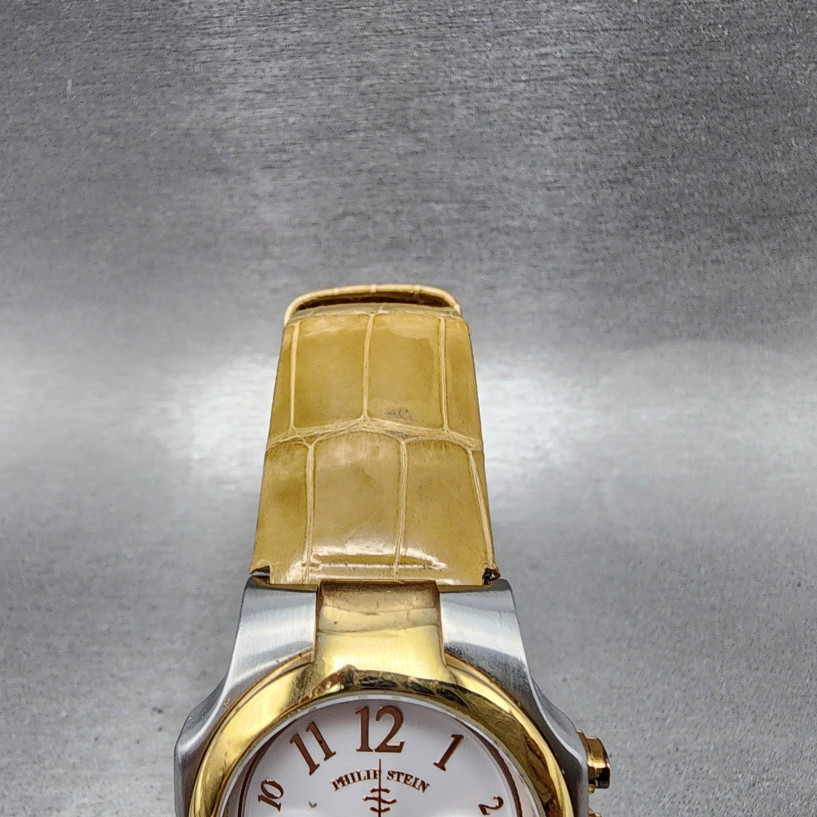 Philip Stein Signature Chronograph Watch Women 32mm White Dial Two Tone New Batt4