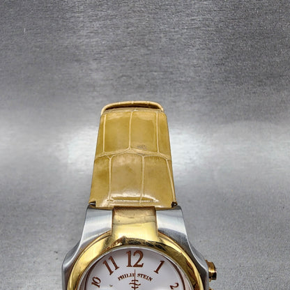 Philip Stein Signature Chronograph Watch Women 32mm White Dial Two Tone New Batt4
