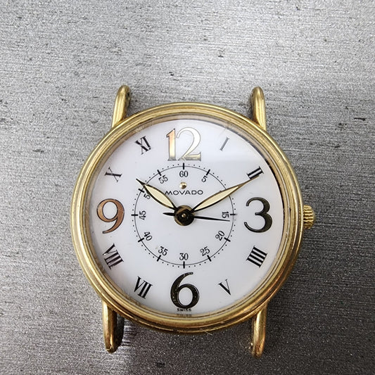 Movado Watch Women 28mm White Dial Gold Tone Round leather 8747825 New Batt0