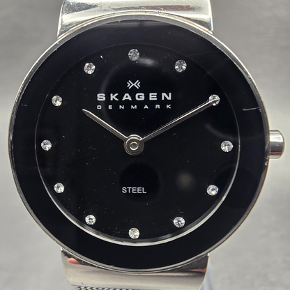 Skagen Freja Watch Women 26mm Black Dial Silver Tone Round 358SSSBD New Battery1