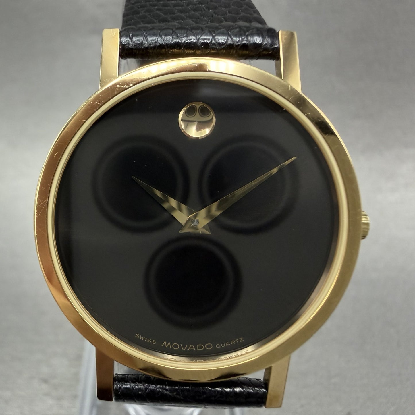 Movado Museum Watch Men 31mm Black Dial Gold Tone Round 8733882 New Battery1