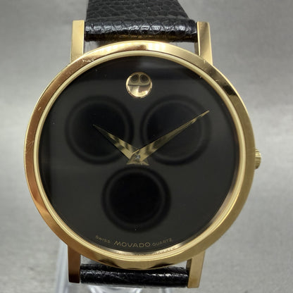 Movado Museum Watch Men 31mm Black Dial Gold Tone Round 8733882 New Battery1