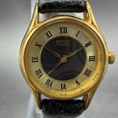 Seiko Watch Women 21mm Black Dial Gold Tone Round 1n01-0e20 New Battery Vintage1