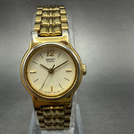 Seiko Watch Women 19mm Cream Dial Gold Tone Round Vintage V401-0988 New Battery0