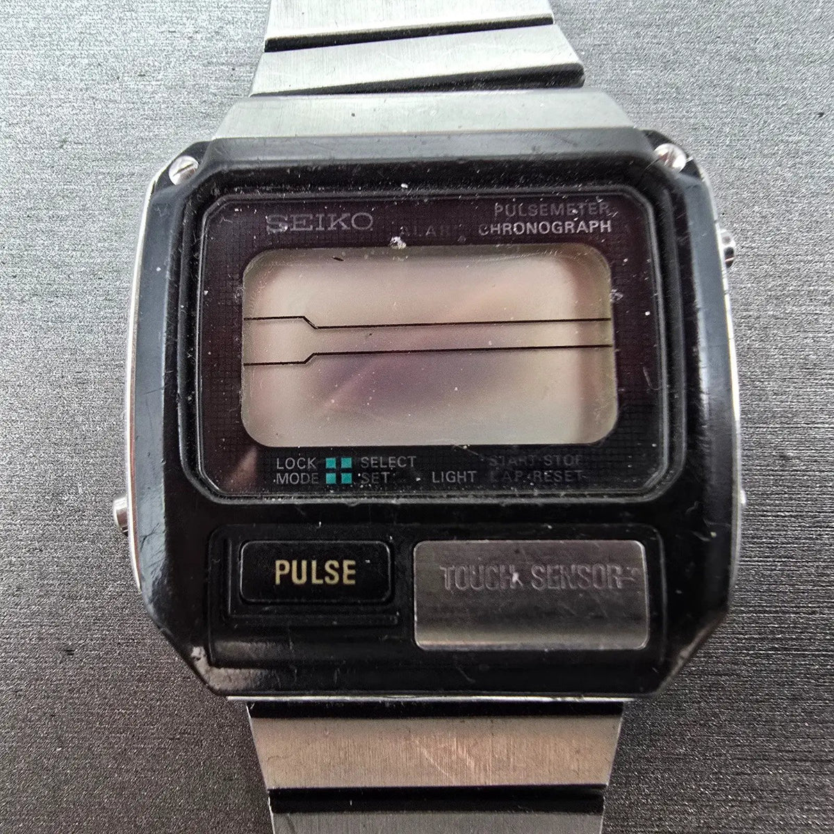 Seiko Pulse Watch Men 37mm Black Silver Chronograph Rectangle S229-5019 PARTS2