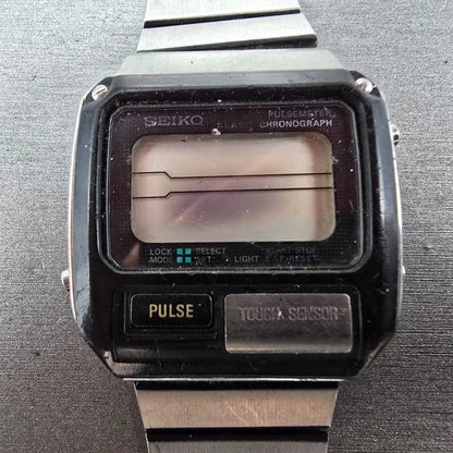 Seiko Pulse Watch Men 37mm Black Silver Chronograph Rectangle S229-5019 PARTS2