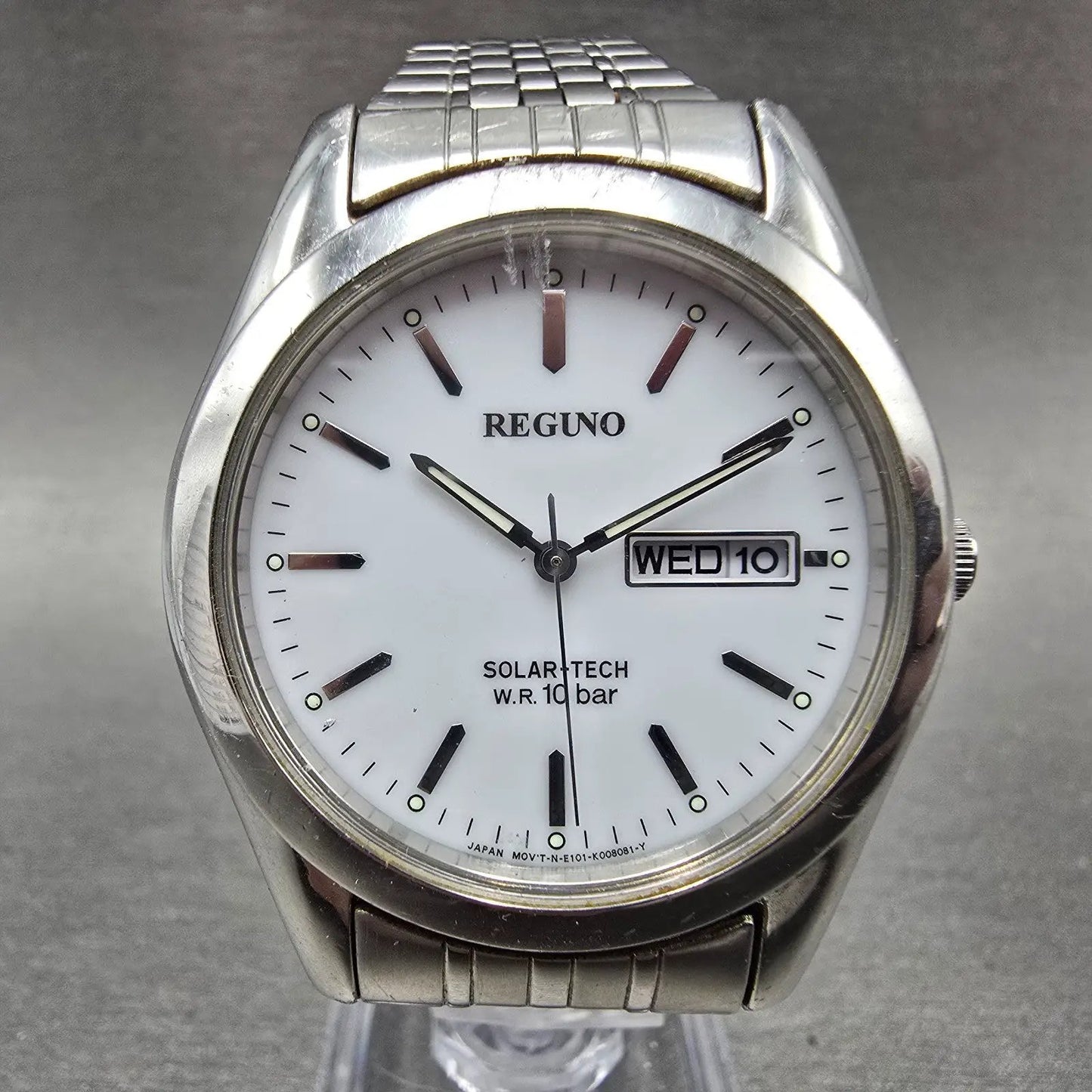 Citizen Reguno Solar Watch Men 36mm White Dial Steel Daydate E101-K005299 Runs0