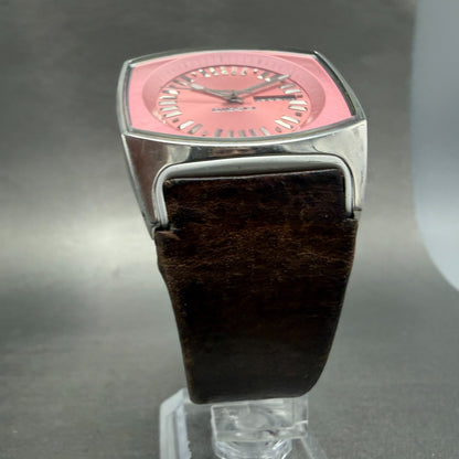 Diesel Tank Watch Men 37mm Pink Dial Steel Daydate Rectangle DZ-5215 NewBat5