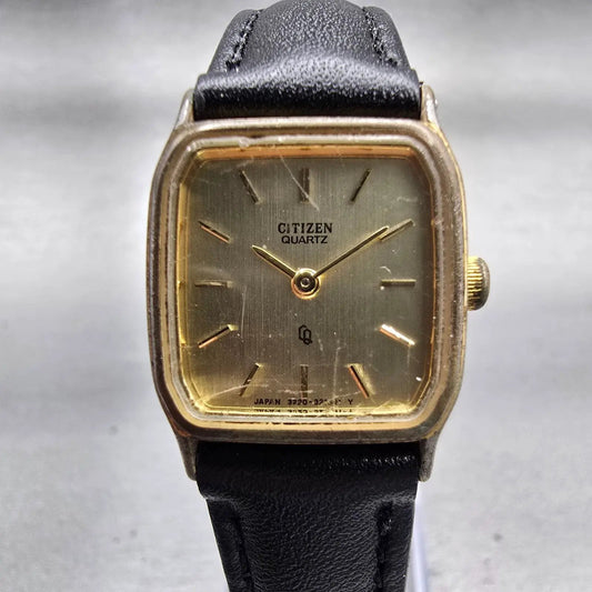 Citizen CQ Watch Women 20mm Gold Dial Gold Tone Rectangle 3220-320697 New Batt0