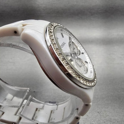Fossil Stella Day Watch Women 38mm White Dial White Tone Daydate ES1967 New Batt3