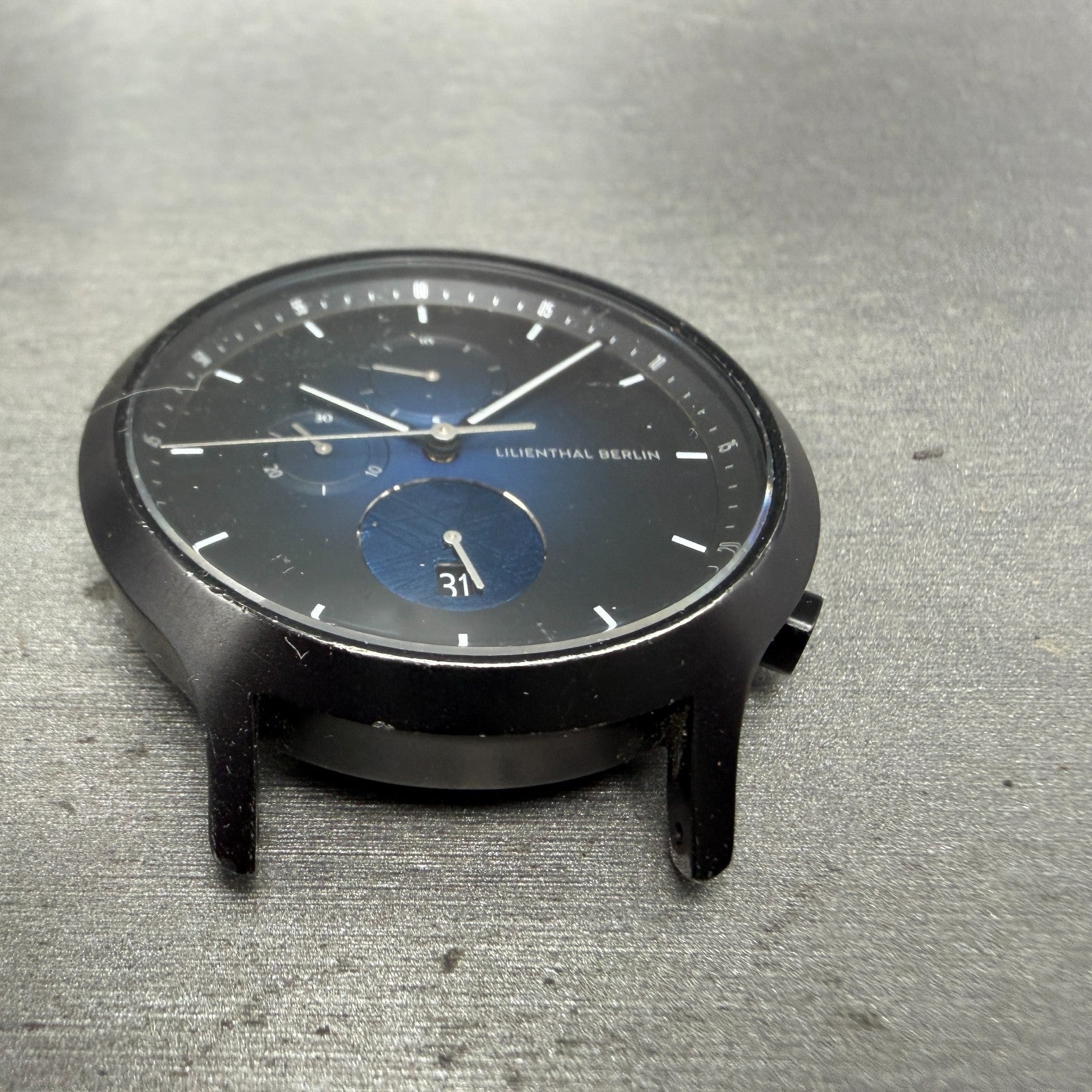 Lilienthal Berlin Chronograph Watch Men 42mm Black Dial Black Meteorite PARTS3