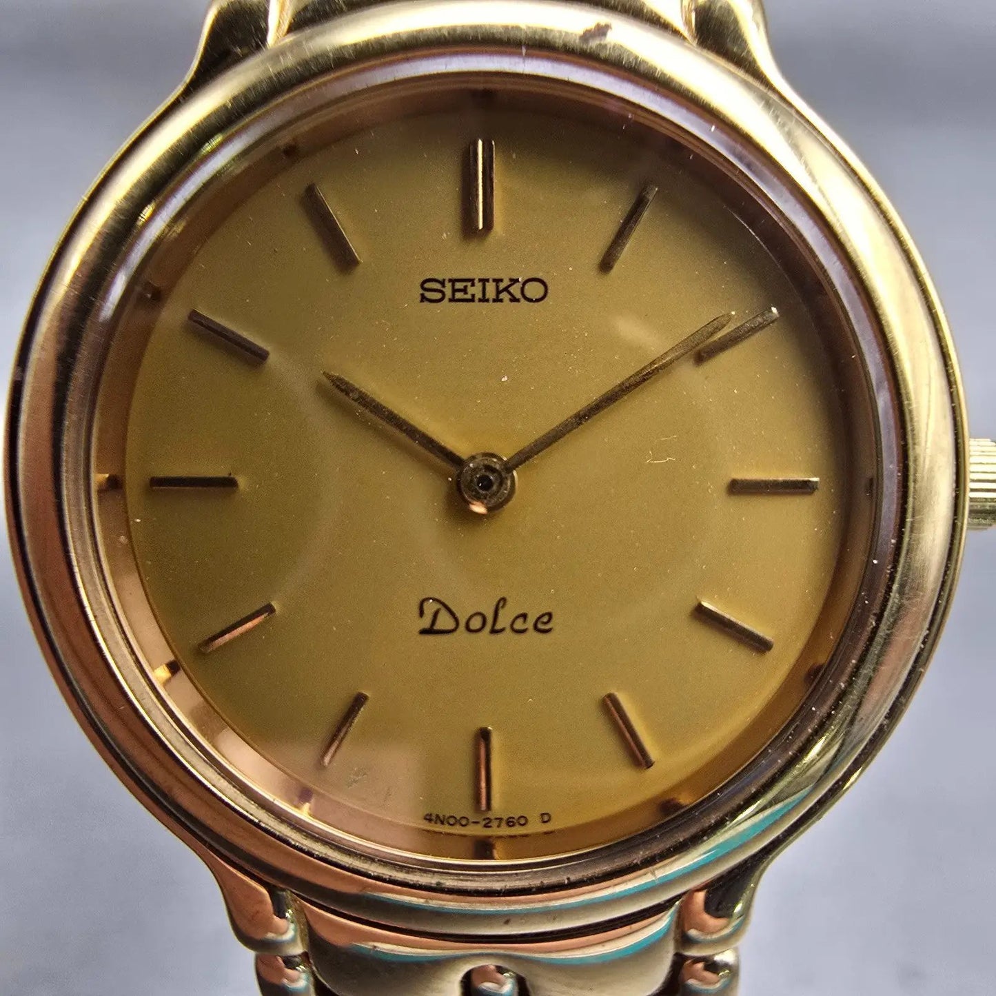Seiko Dolce Watch Women 24mm Gold Dial Gold Tone Round 4N00-0770 New Battery VTG1