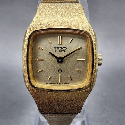 Seiko Watch Women 18mm Champagne Dial Gold Tone Rectangle 23205260 New Battery1