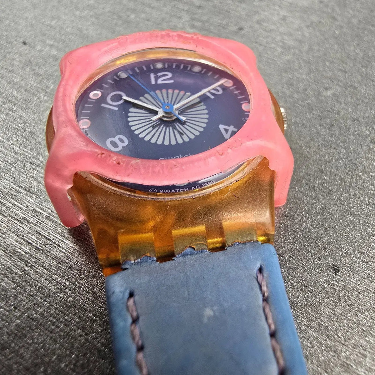 Swatch Polka Watch Women 25mm Blue Dial Brown Case Round LP109 New Battery4