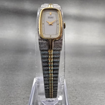 Seiko Watch Women 13mm White Dial Two Tone Rectangle 2E20-6319 New Battery VTG5