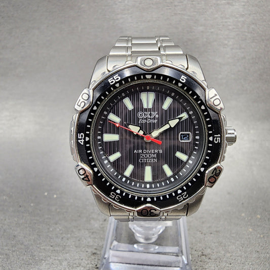 Citizen Oxy Dive Watch Men 40mm Black Dial Silver Tone Date Round EcoDrive Runs0