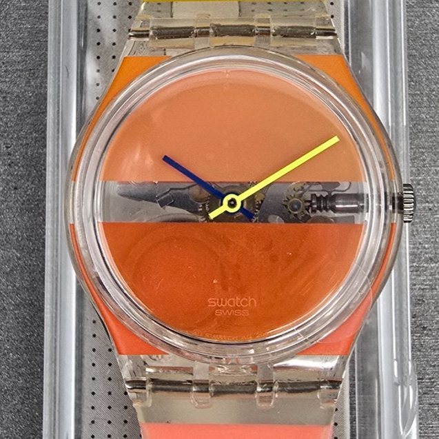 Swatch Orange Painted Time Watch Men 34mm Clear Case GK378 New Battery NOS1