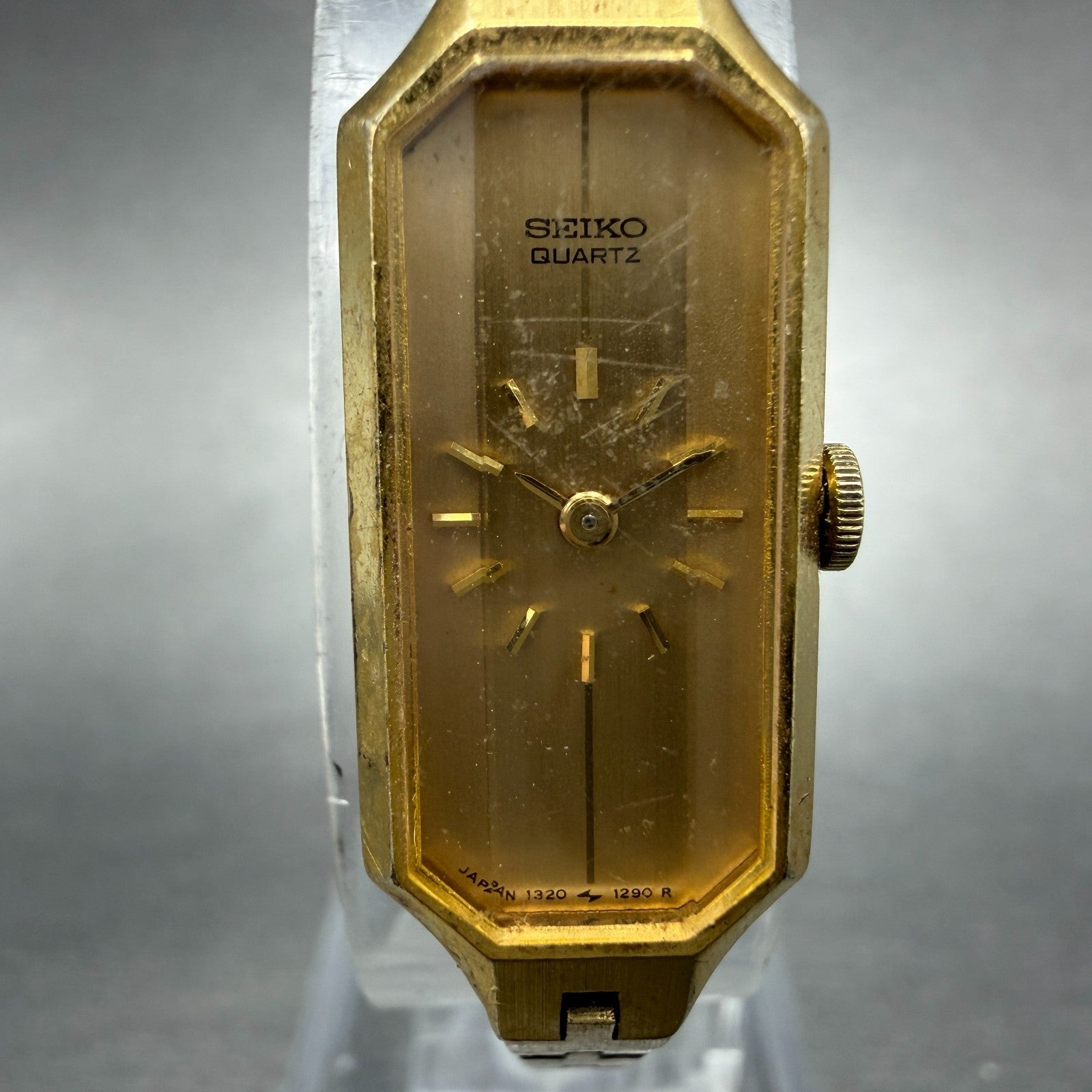 Seiko Watch Women 13mm Gold Dial Gold Tone Octagon 1320-5989 New Battery JGJ1