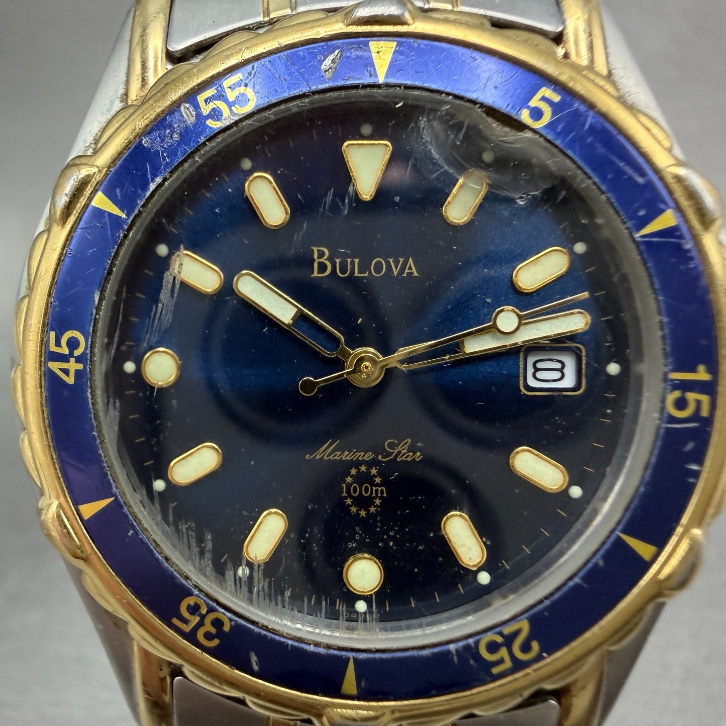 Bulova Marine Star Dive Watch Men 38mm Blue Dial Two Tone Date New Battery1