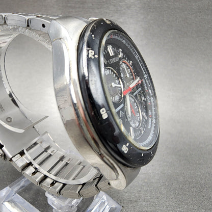 Citizen Eco-Drive Chronograph Watch Men 47mm Black Dial Steel Date Round Runs