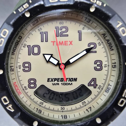 Timex Expedition Watch Men 40mm Cream Dial Green Alarm Chronograph New Battery1