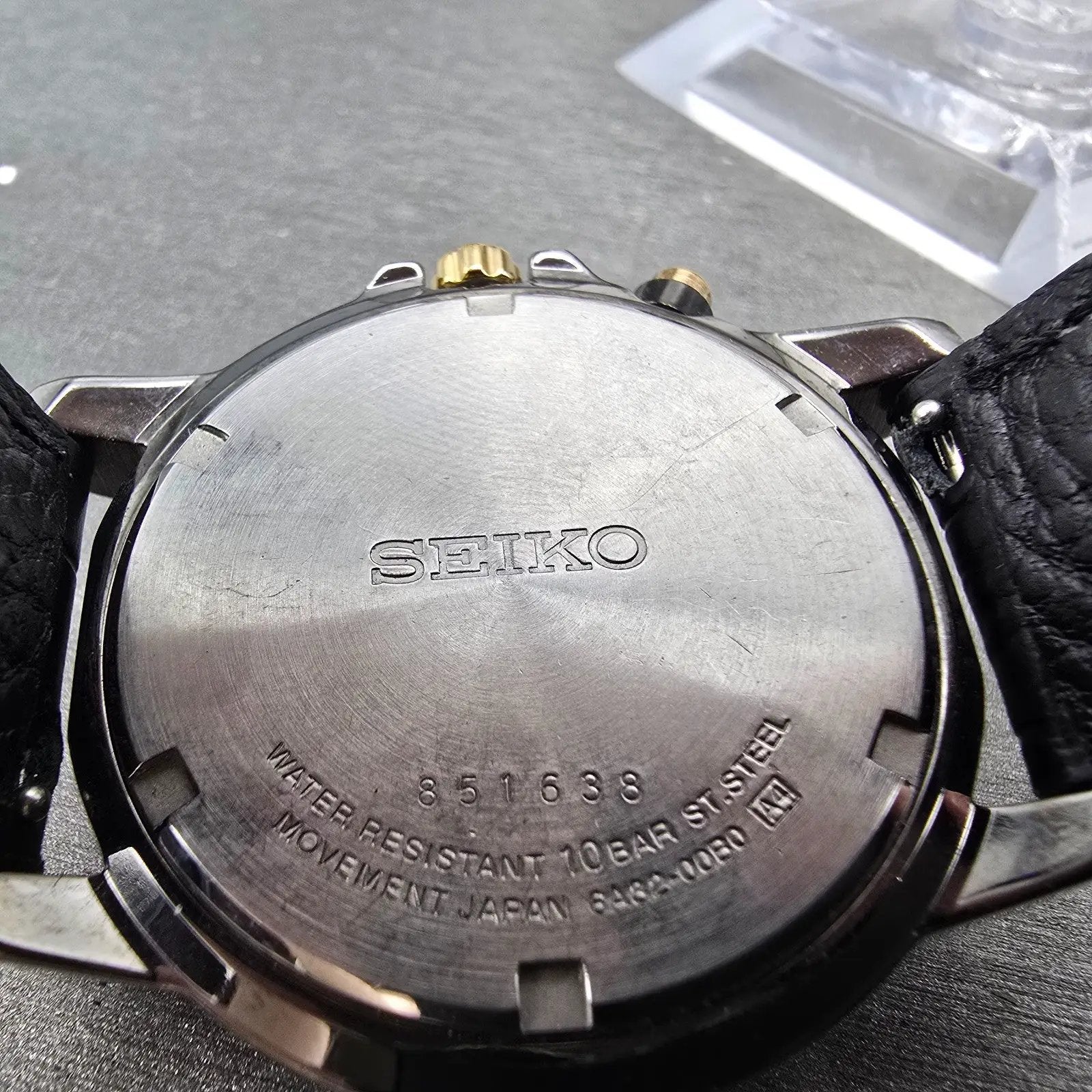 Seiko Perpetual Calendar Watch Men 39mm Black Dial Black Gold Date New Battery F9