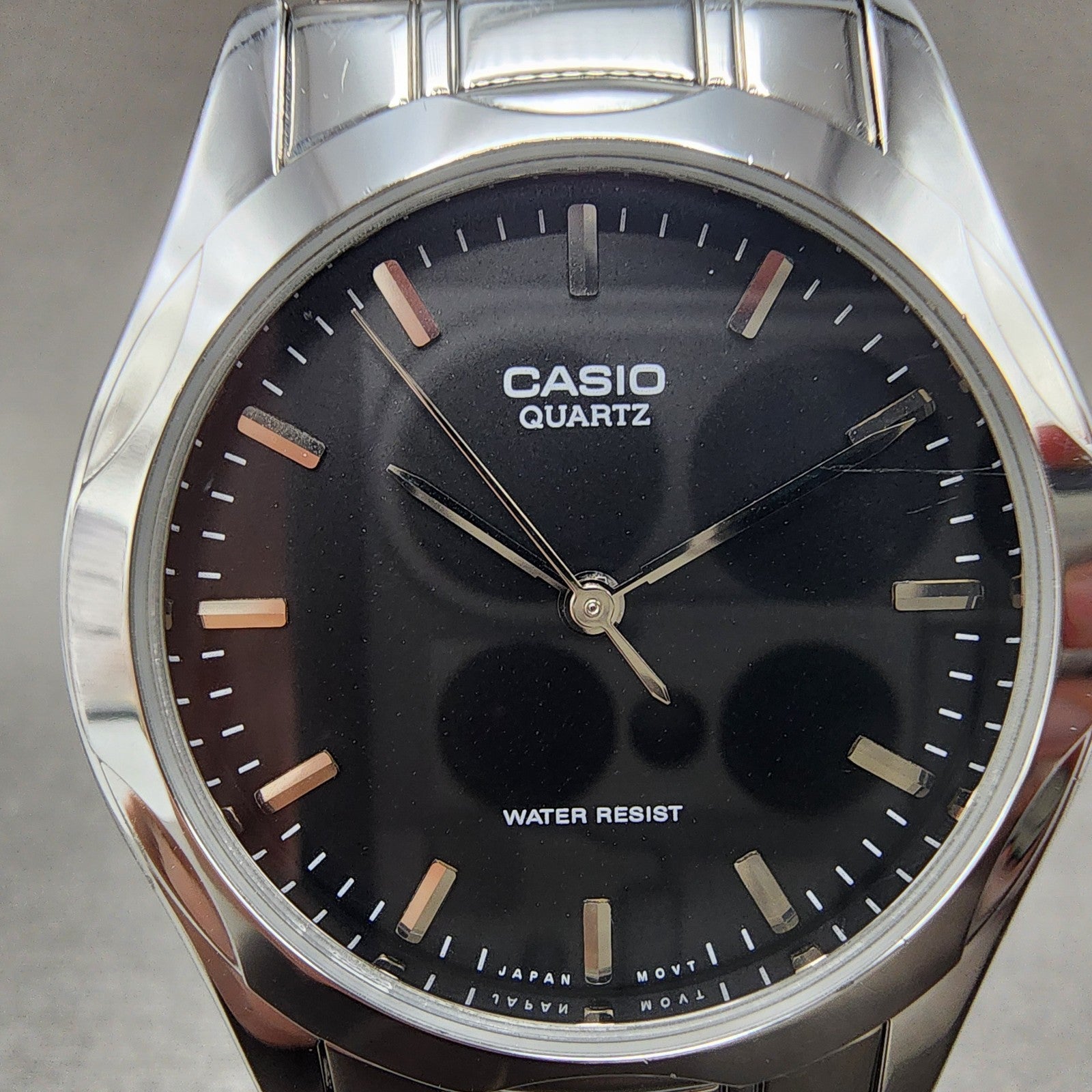 Casio Watch Men 35mm Balck Dial Silver Tone Round MTP1275 New Battery1