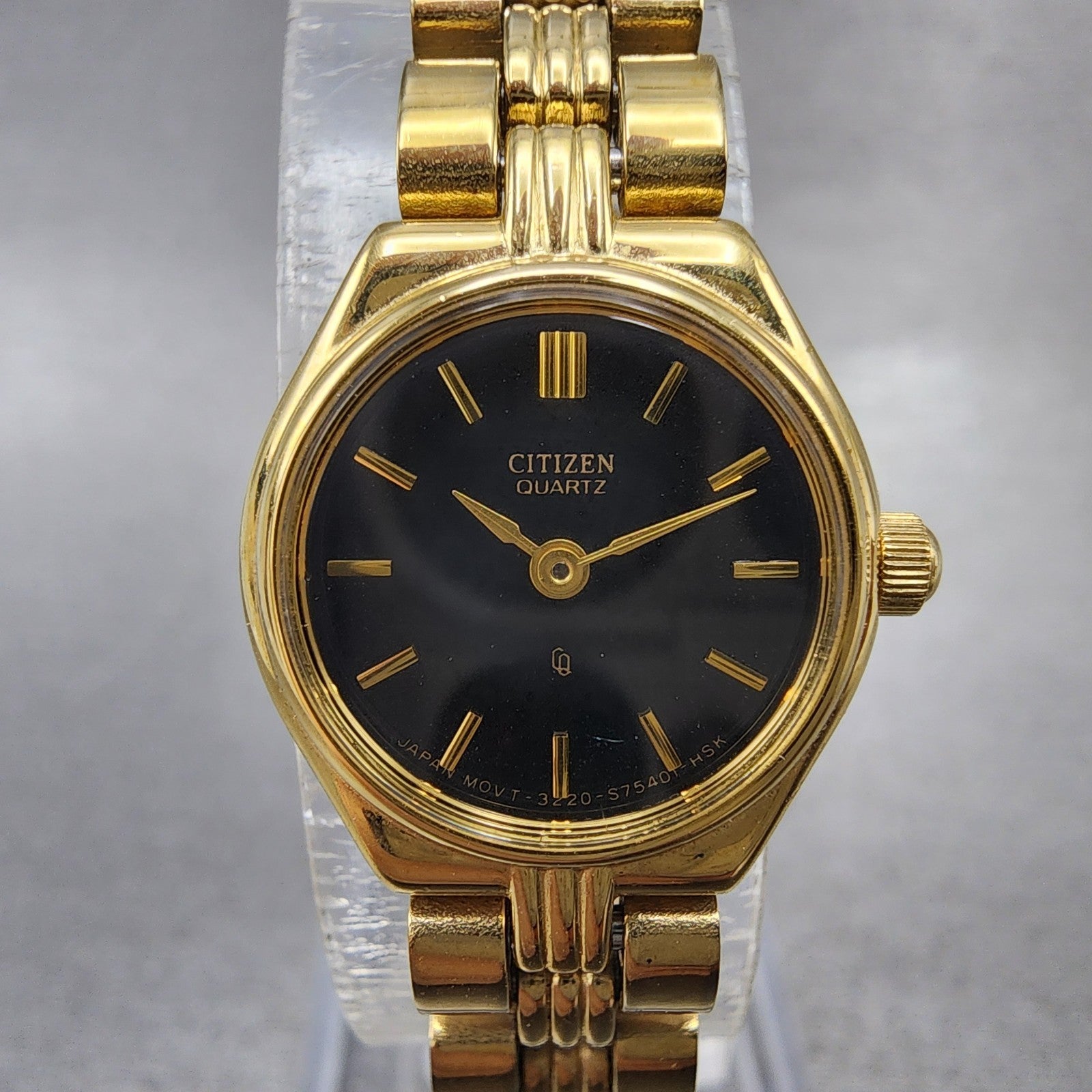 Citizen CQ Watch Women 17mm Black Dial Gold Tone Round 3220S28171 New Battery1
