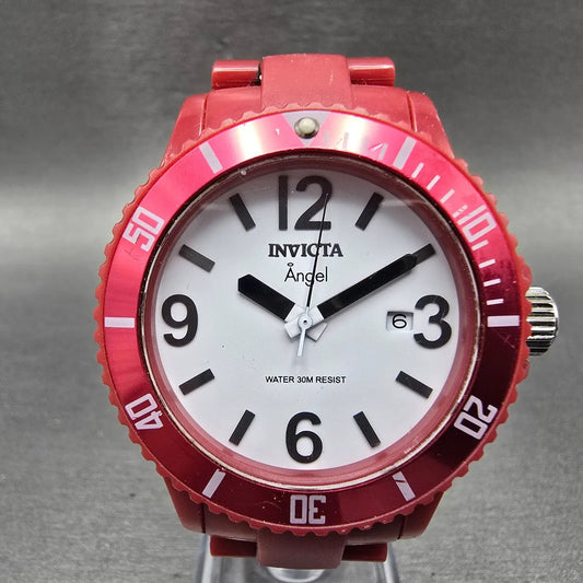 Invicta Angel Dive Watch Women 39mm White Dial Red Tone Date 1215 New Battery0