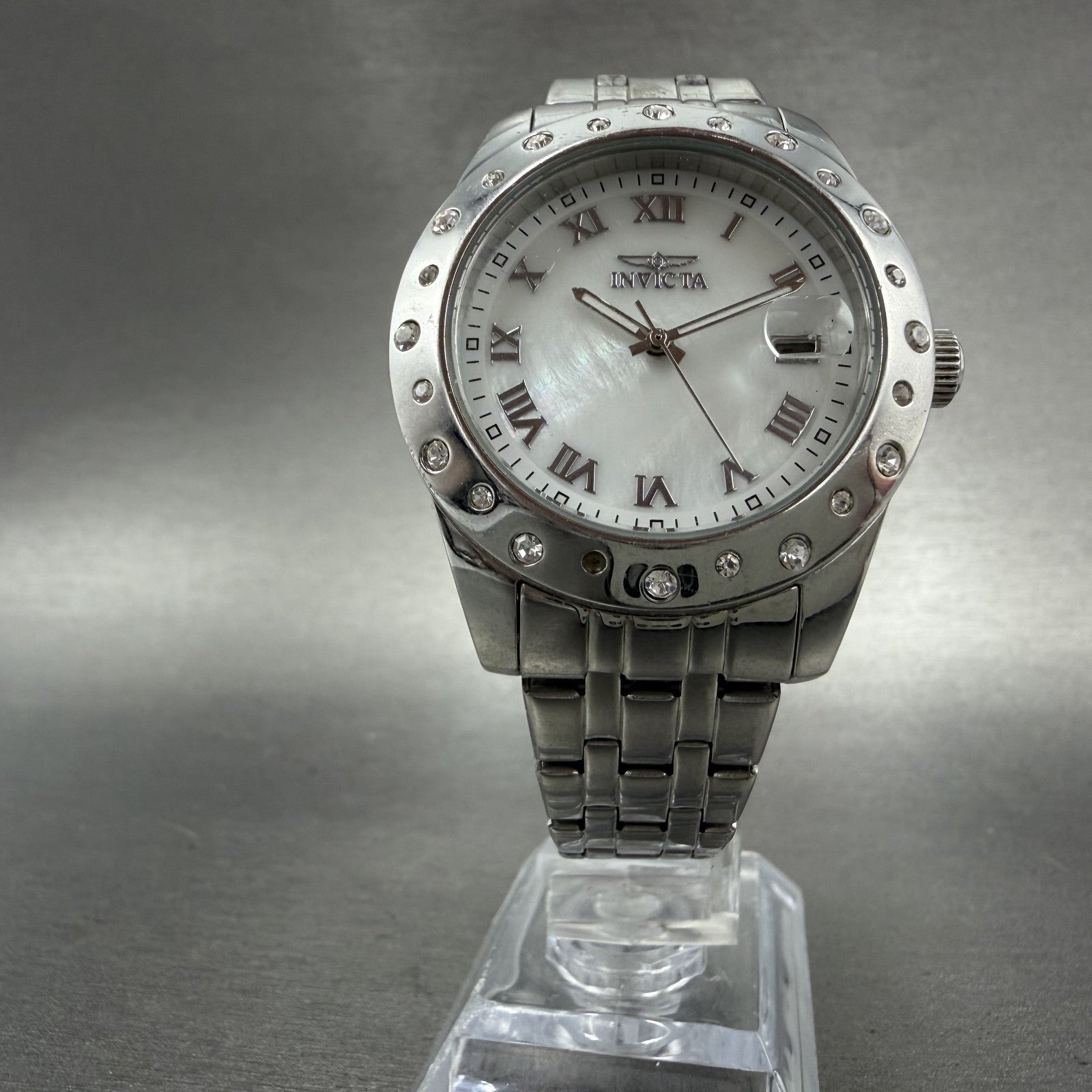 Invicta Angel watch Women 36mm MOP Dial Silver Tone Date Round 18977 New Batt5