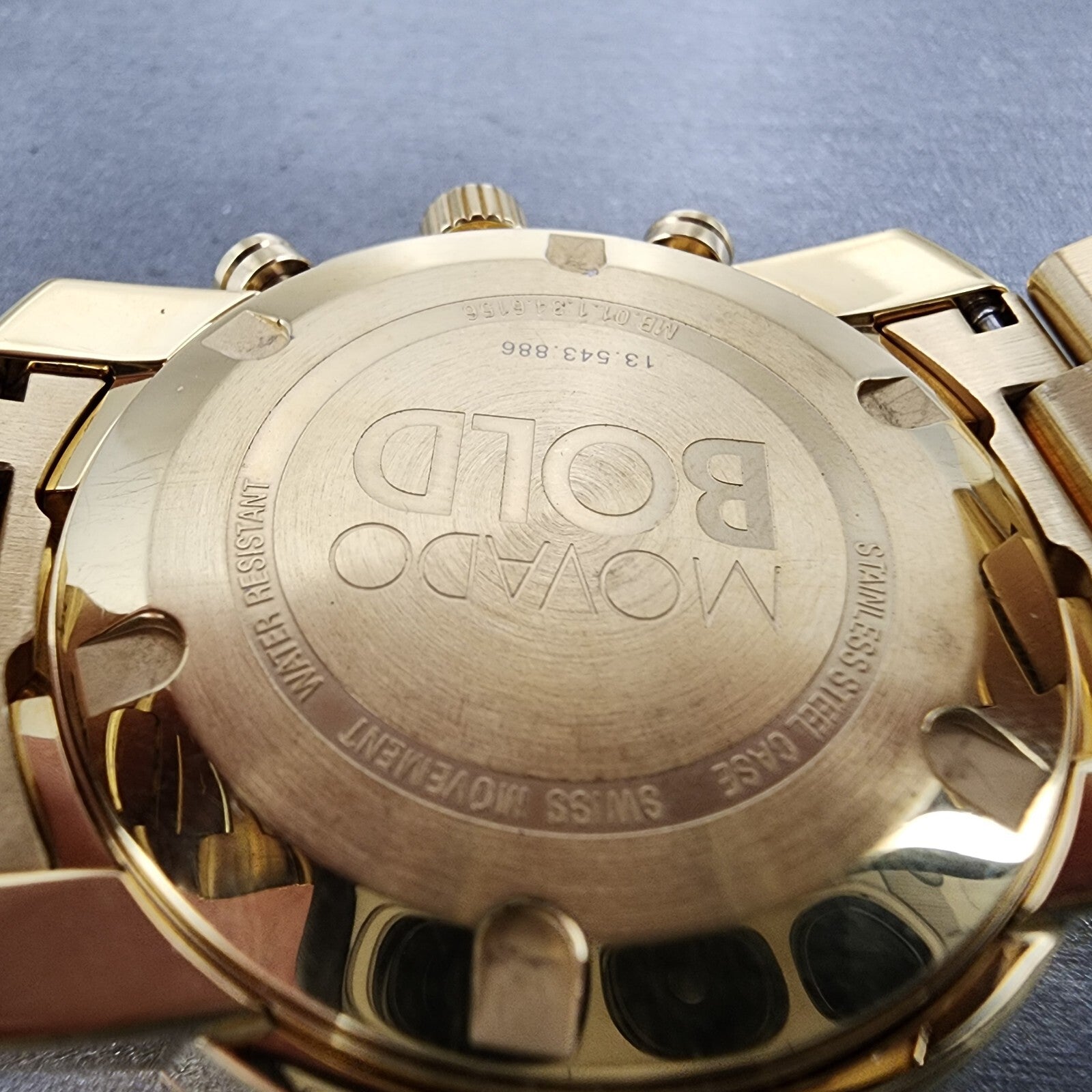 Movado Bold Chronograph Watch Men 44mm Gold Dial Gold Tone Round 3600278 New Bat9