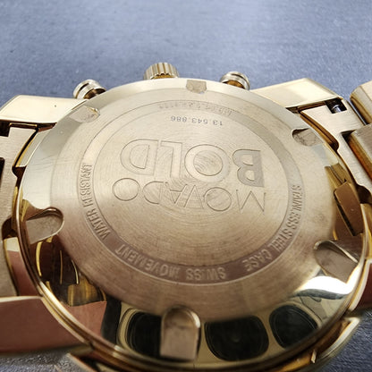 Movado Bold Chronograph Watch Men 44mm Gold Dial Gold Tone Round 3600278 New Bat9