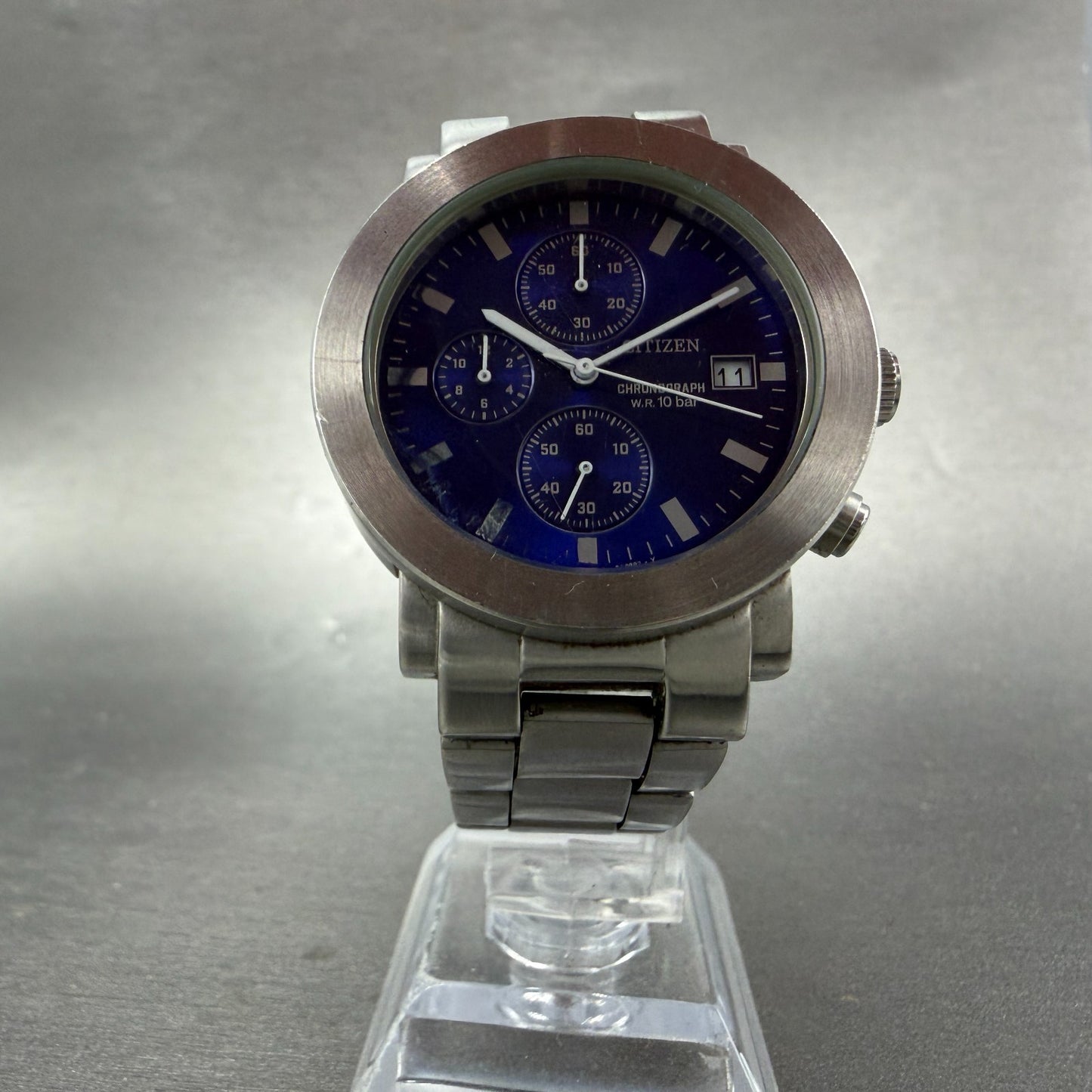 Citizen Chronograph Watch Men 37mm Blue Dial Silver Tone Round 0510-F75438 PARTS6