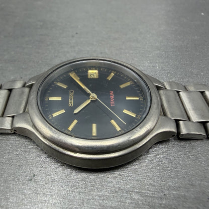 Seiko Watch Men 37mm Blue Dial Titanium Date Round Bracelet 7N428109 PARTS6
