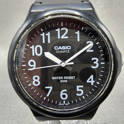 Casio Watch Men 42mm Black Dial Black Tone Round MW240 New Battery1