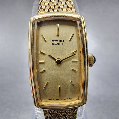 Seiko Tank Watch Women 14mm Champagne Dial Gold Tone 13205409 New Battery1