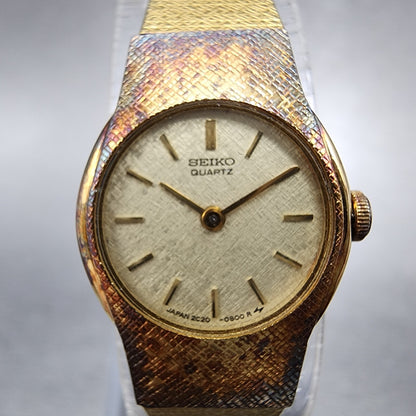 Seiko Watch Women 17mm Champange Dial Gold Tone Round 2C200149 New Battery2