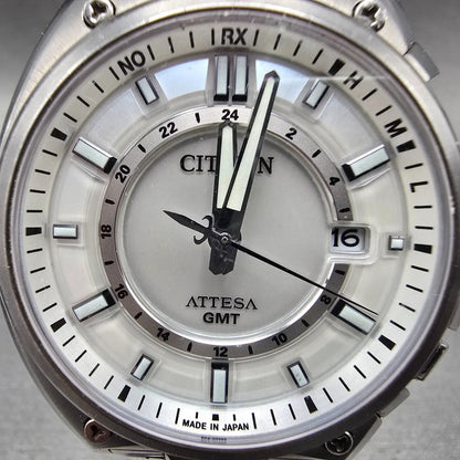 Citizen Eco-Drive Attesa GMT Watch Men 44mm White Dial Titanium Atomic Date READ2