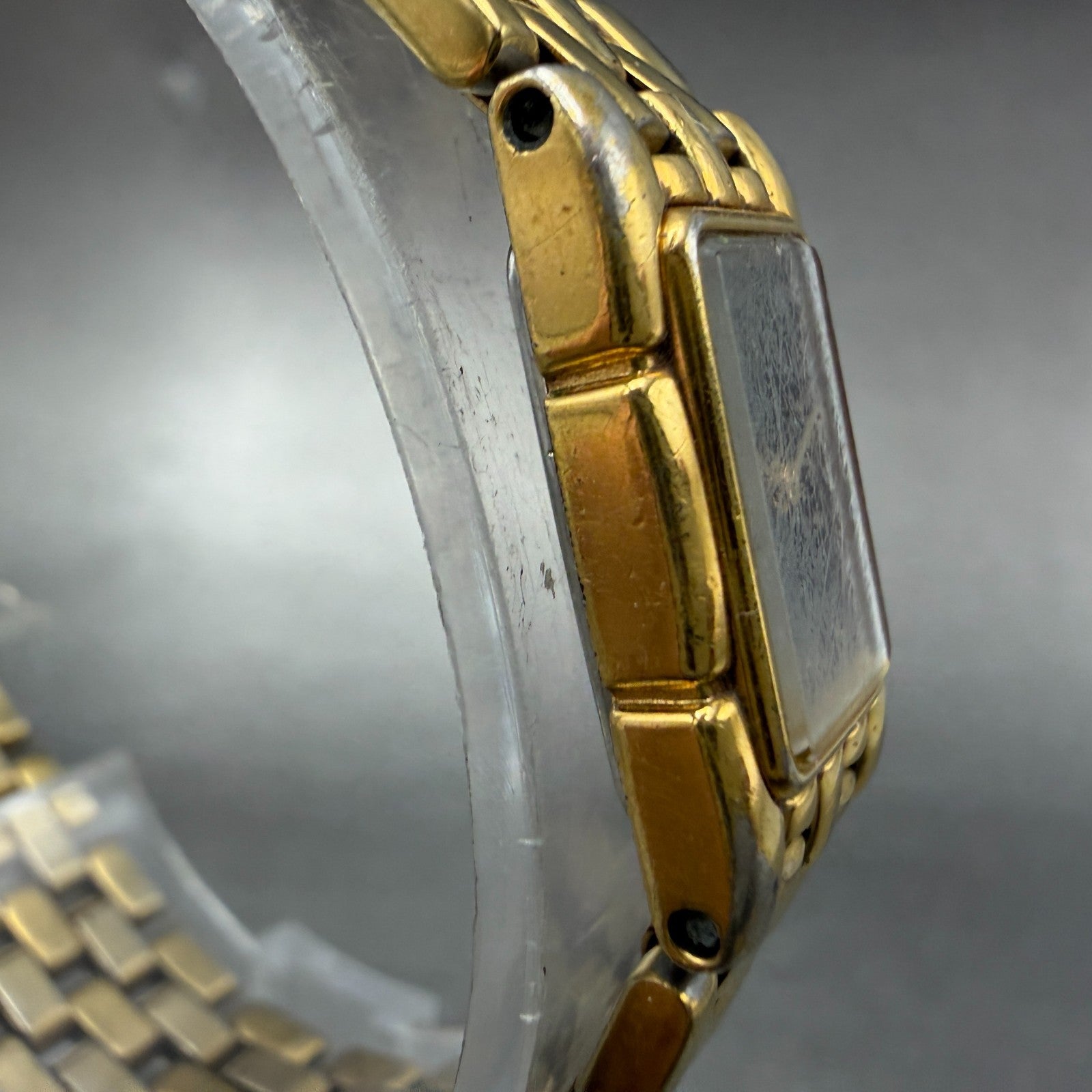 Citizen CQ Tank Watch Women 14mm Black Dial Gold Tone Rectangle New battery VTG3