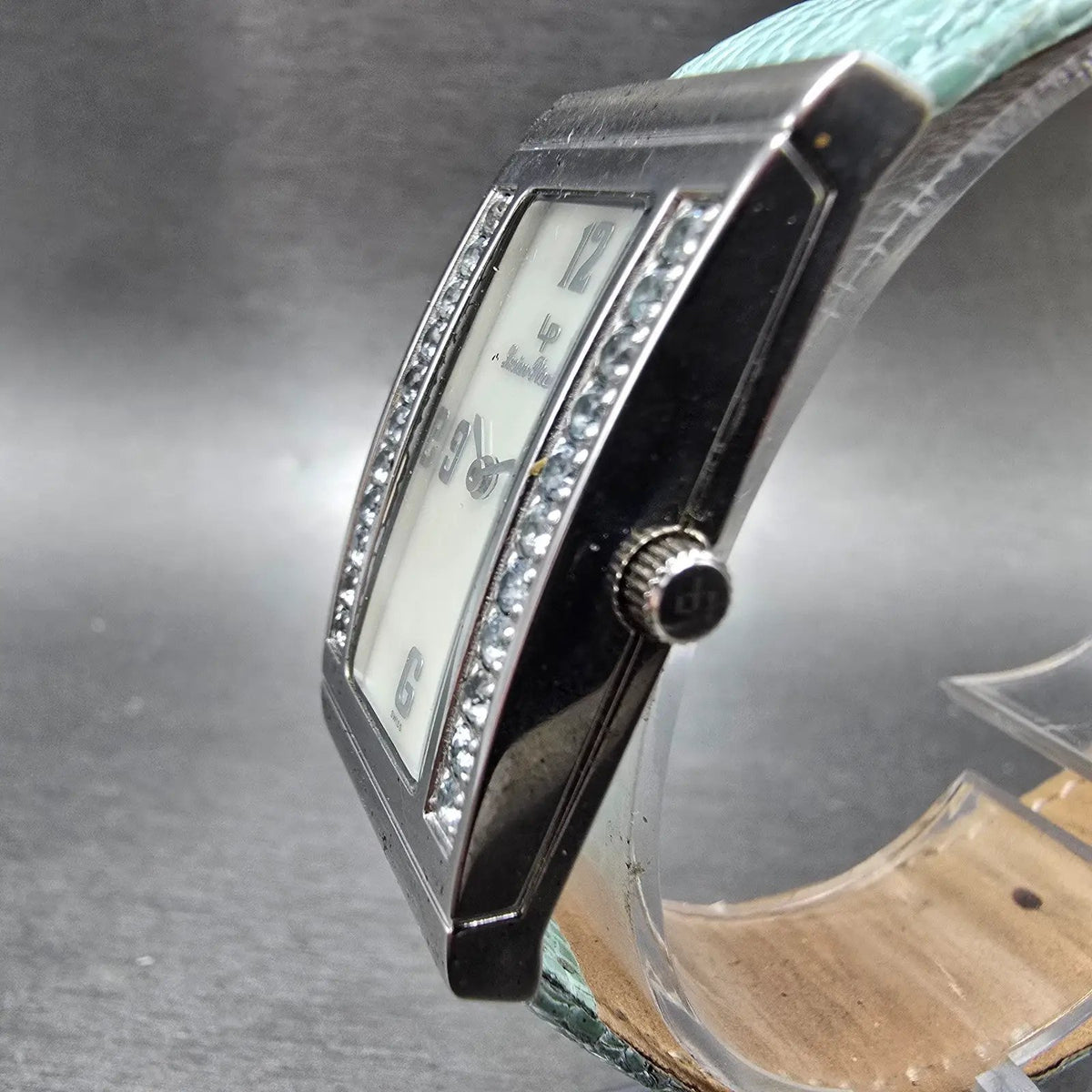 Lucien Piccard Tank Watch Women 22mm MOP Dial Silver Gem Set Rectangle New Batt2