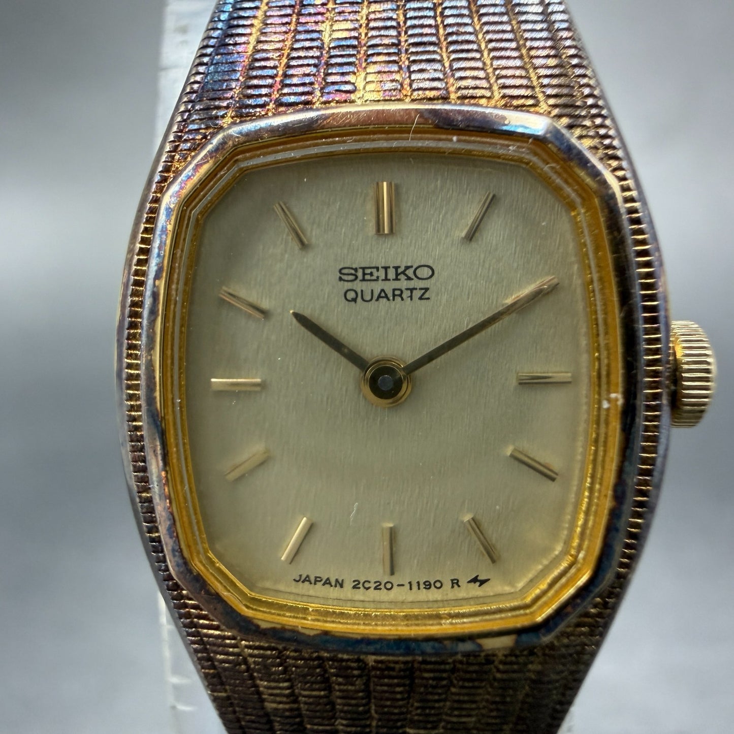 Seiko Watch Women 16mm Champagne Dial Gold Tone Rectangle 2c20-5569 New Battery31