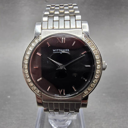 Wittnauer Watch Women 27mm Black Dial Steel Diamond Accents Round New Battery0