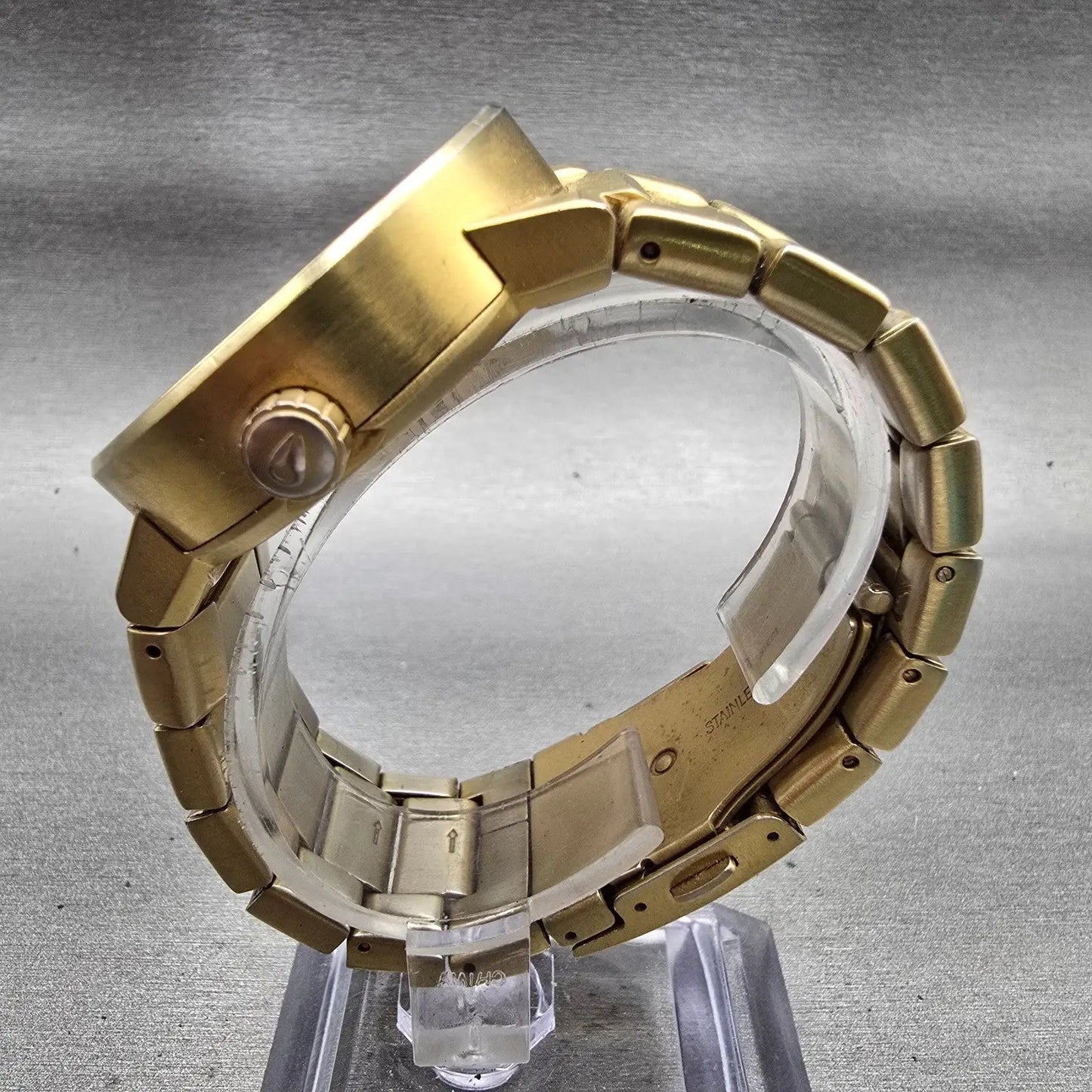 Nixon The Cannon Watch Men 40mm Gold Dial Gold Tone Round New Battery6
