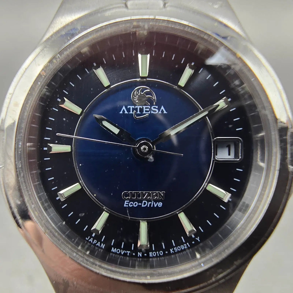 Citizen Eco-Drive Attesa Watch Women 25mm Blue Dial Gray Tone Date Round Runs1