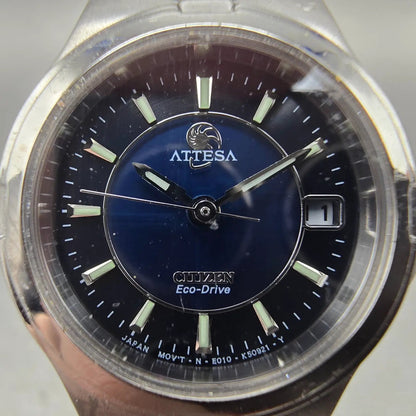 Citizen Eco-Drive Attesa Watch Women 25mm Blue Dial Gray Tone Date Round Runs1