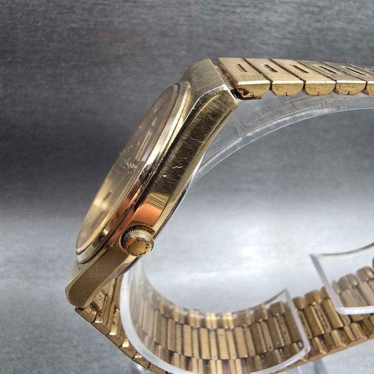 Seiko Watch Men 33mm Gold Dial Gold Daydate Round 5Y23-8119 New Battery VTG JDM2